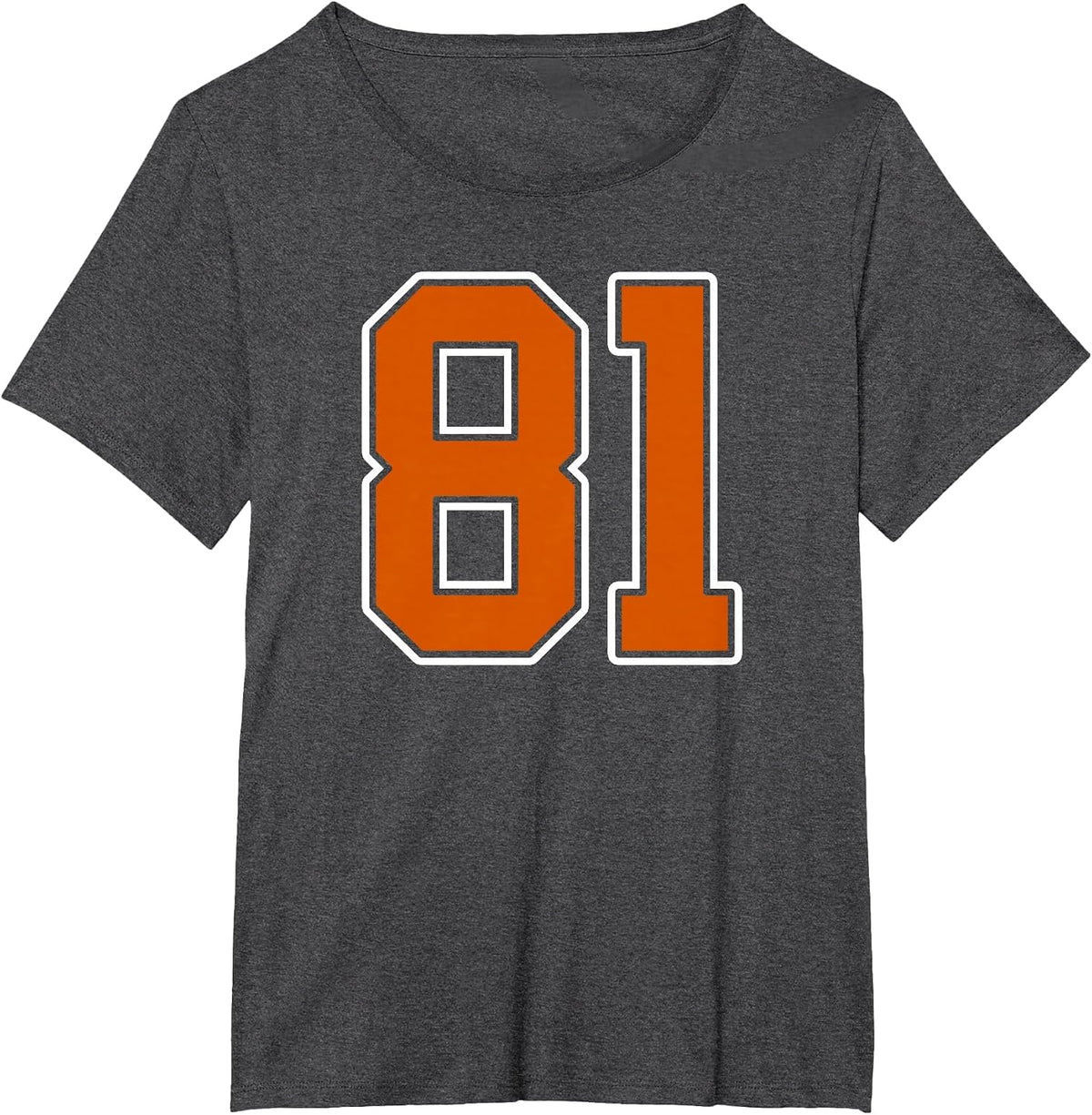 Burnt Orange White Number 81 Jersey Player Uniform #81 T-Shirt - Dark Heather Grey