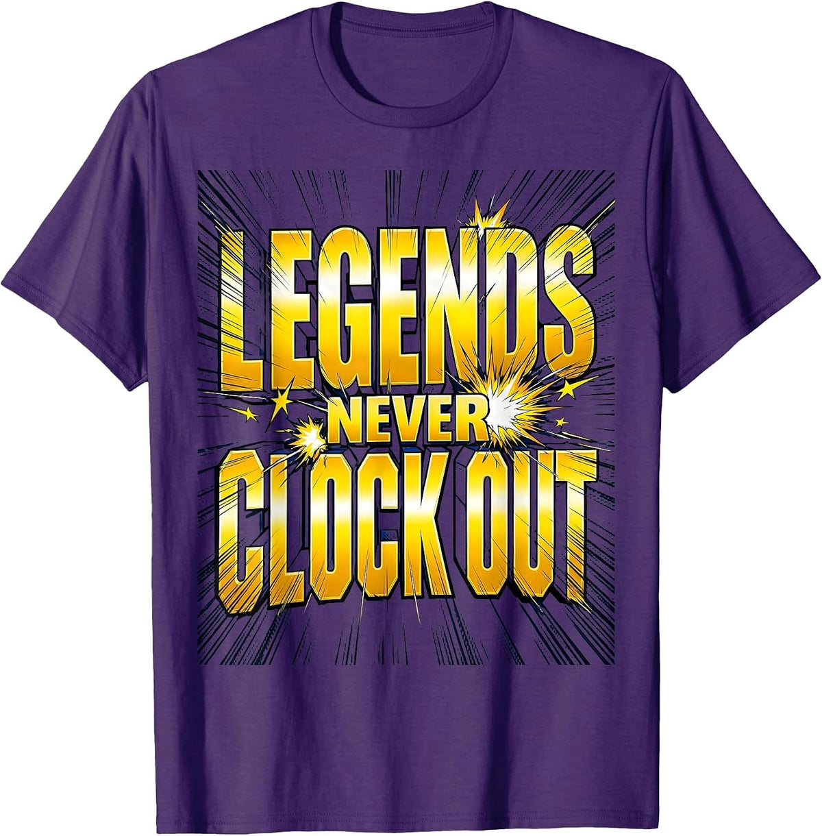 Men's Legends Never Clock Out Novelty Design T-Shirt - Purple