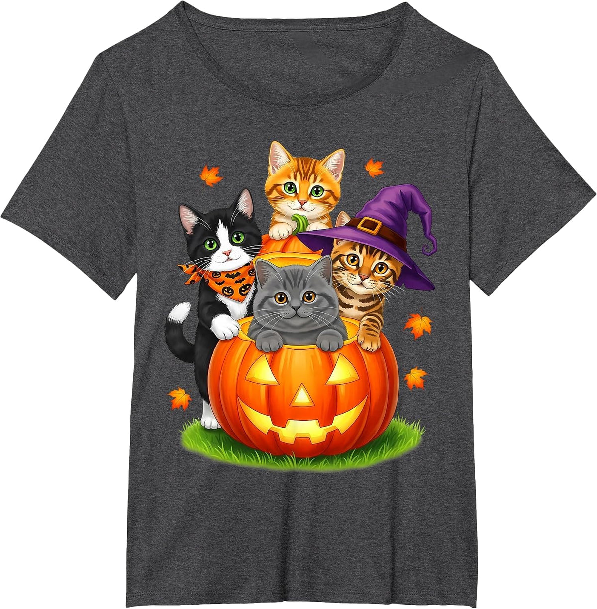 Cute Kittens Pumpkin Halloween Spooky Season Men Women Kids T-Shirt - Dark Heather Grey