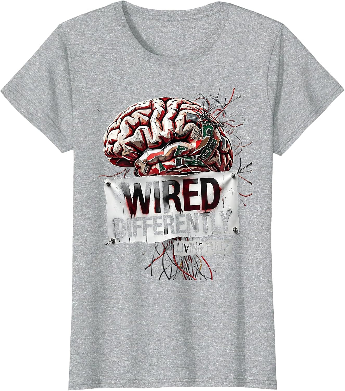 Wired Differently Living Fully Neurodiversity Design T-Shirt - Heather Grey
