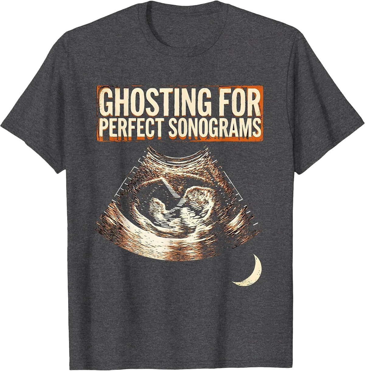 Men's Ghosting For Perfect Sonograms Linocut Sonographer Halloween T-Shirt - Dark Heather Grey