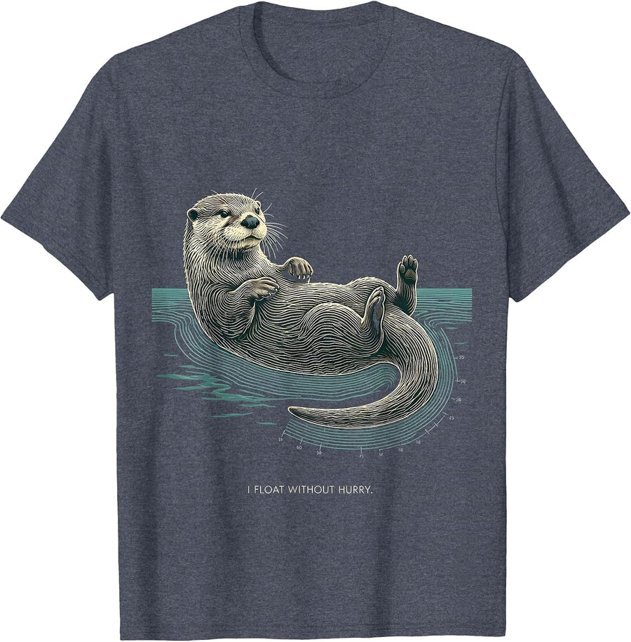 I Float Without Hurry Topographic Otter Animal Lover Gift T-Shirt - Heather Blue