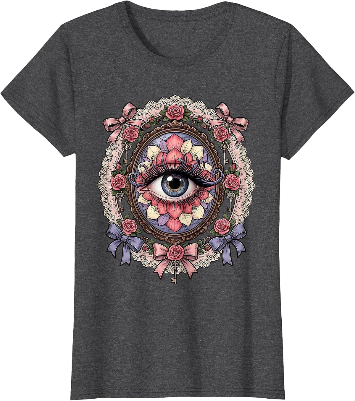Women's Bold Eye Long Lashes Graphic Tee Gigi Design T-Shirt - Dark Heather Grey