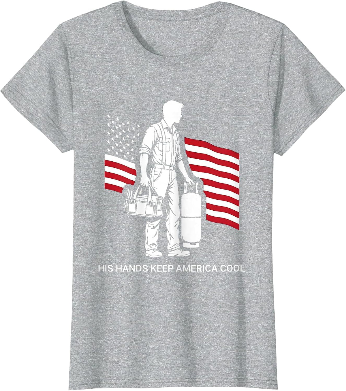 His Hands Keep America Cool HVAC Technician Design T-Shirt - Heather Grey