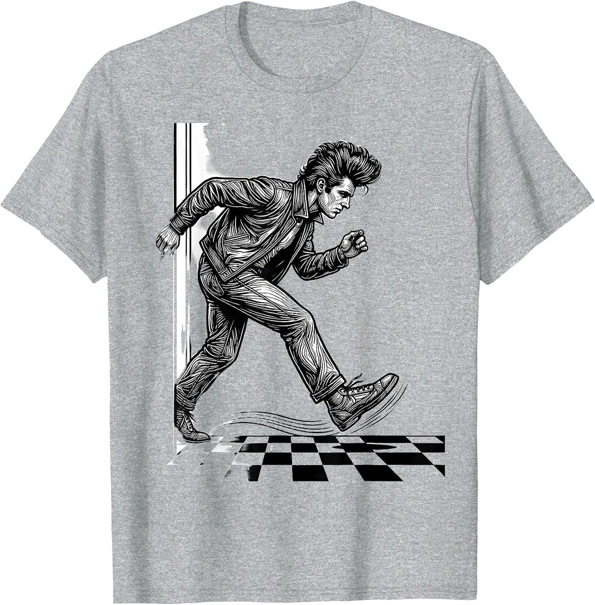 Men's Pompadoured Greaser 1950s Sock Hop Retro Rockabilly Party T-Shirt - Heather Grey
