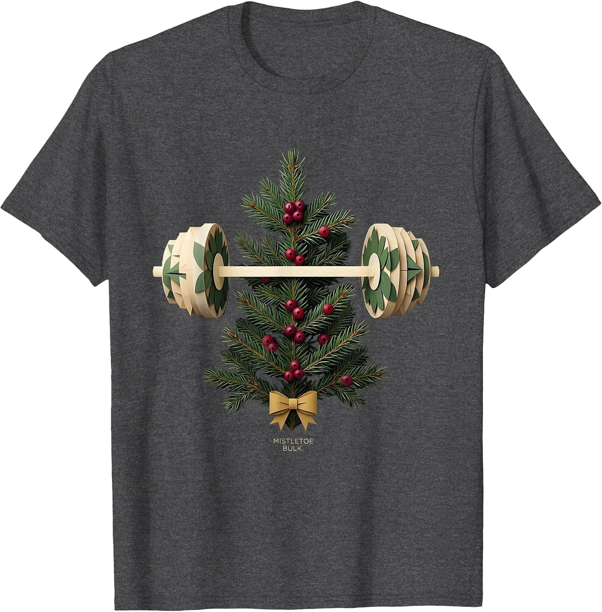 Mistletoe Bulk Funny Christmas Gym Weightlifting Fitness T-Shirt - Dark Heather Grey