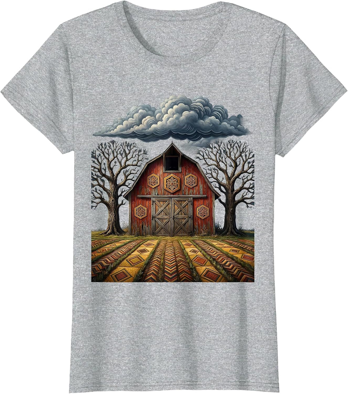 Weathered Barn Stormy Sky Country Music Design T-Shirt - Heather Grey