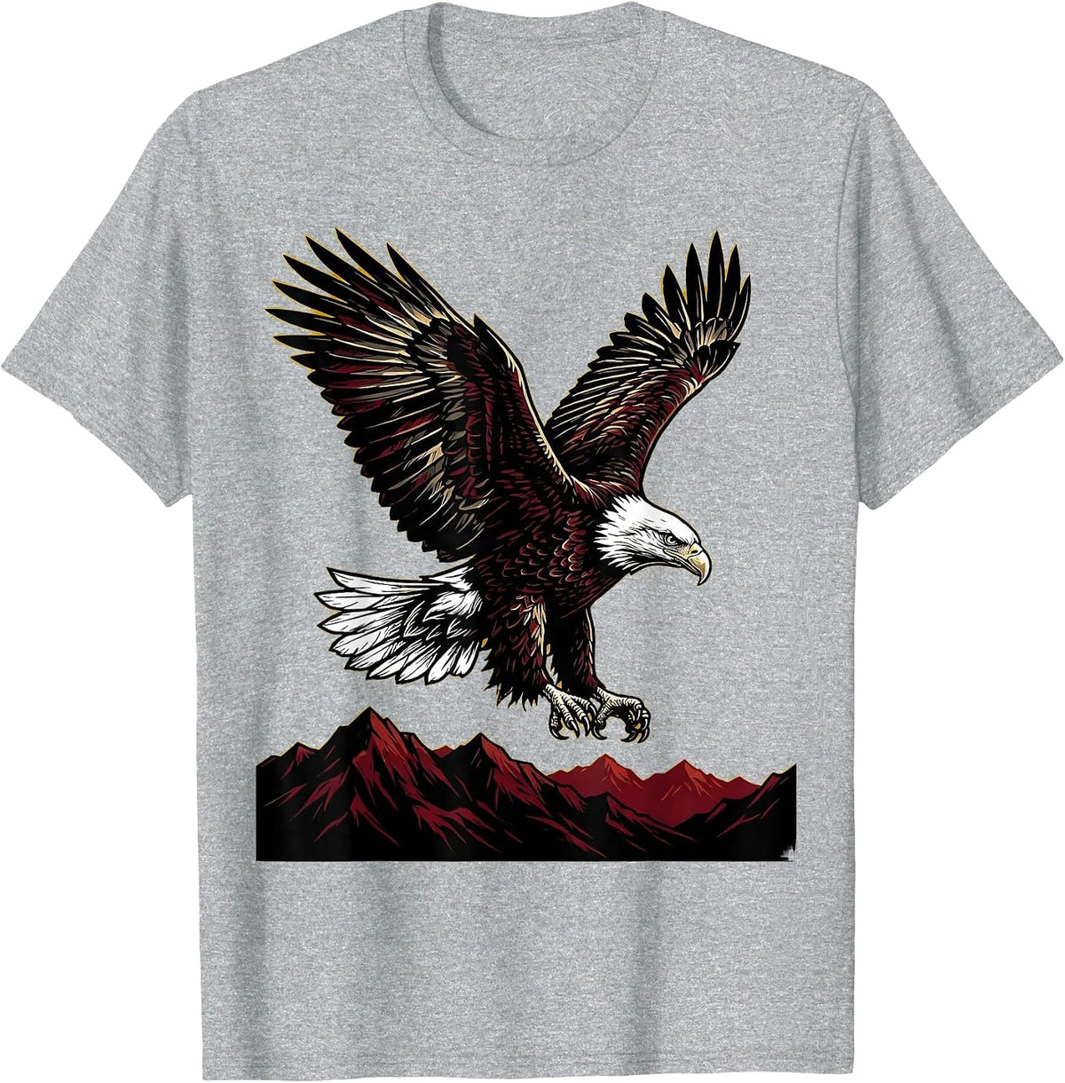 Men's Bald Eagle Soaring Over Mountain Ridge T-Shirt - Heather Grey