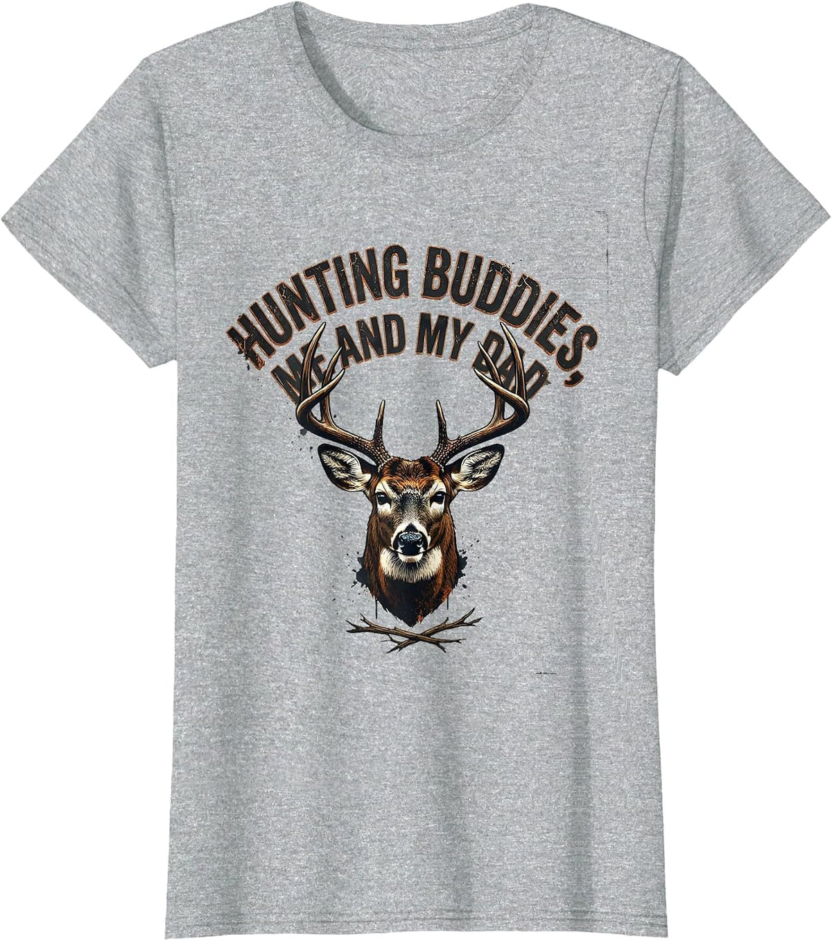 Hunting Buddies Me And My Dad Distressed Deer Hunter Gift T-Shirt - Heather Grey
