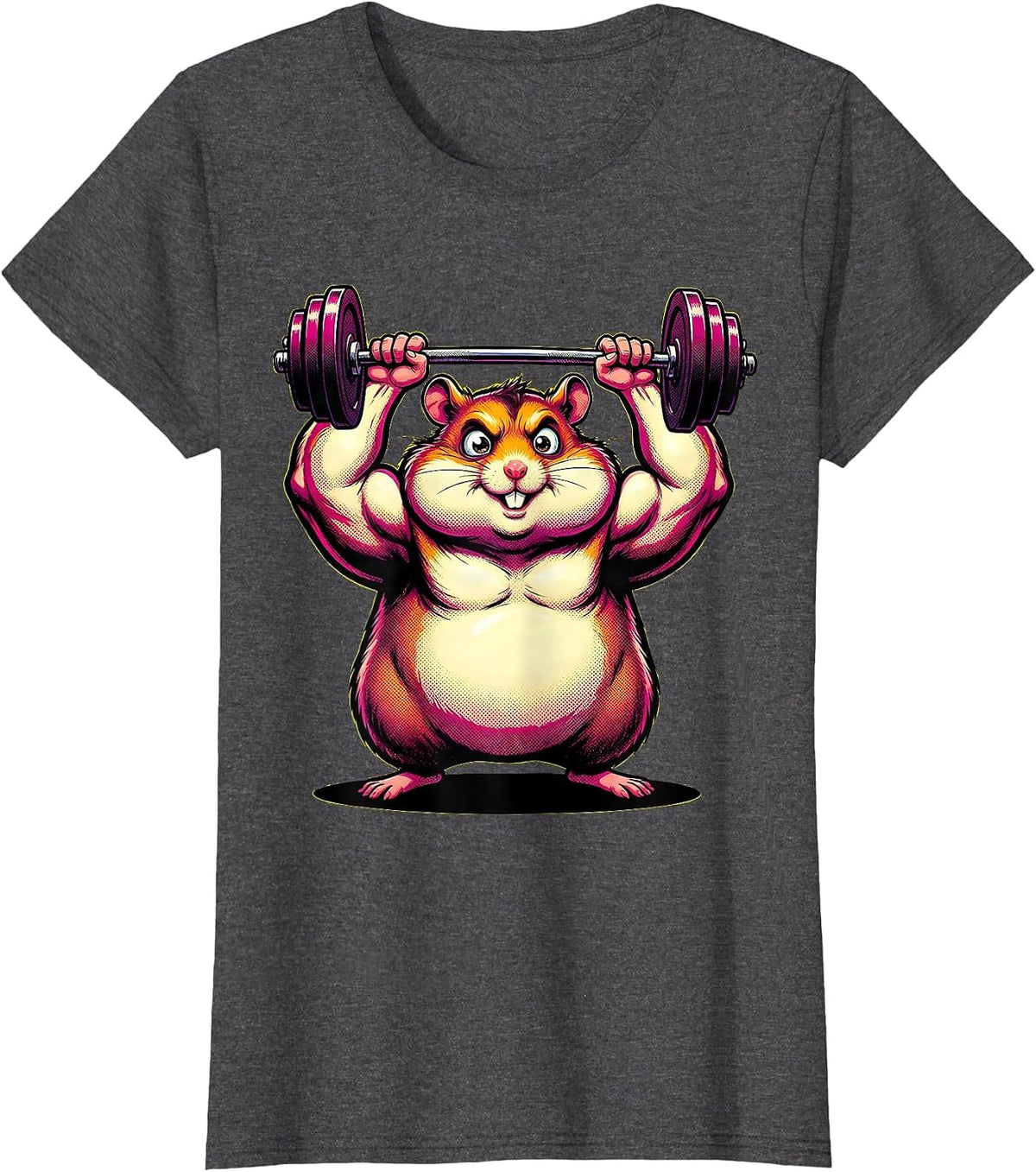Women's Funny Hamster Weightlifter Bodybuilder Gym Graphic T-Shirt - Dark Heather Grey