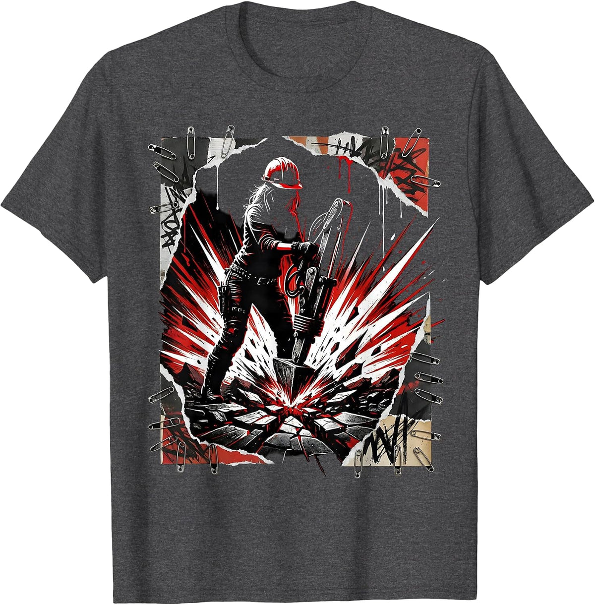 Hard Hat Jackhammer Operator Graphic Tee T-Shirt - Dark Heather Grey