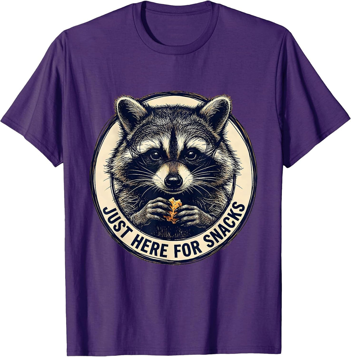 Raccoon Just Here for Snacks Funny Design T-Shirt - Purple