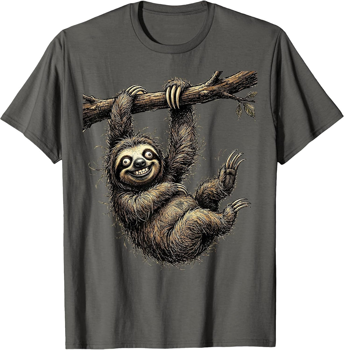 Derpy Sloth Hanging Upside Down Waving T-Shirt - Asphalt Grey