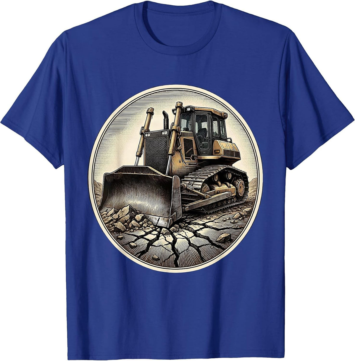 Bulldozer Cracked Earth Blue Collar Graphic T-Shirt - Royal Blue