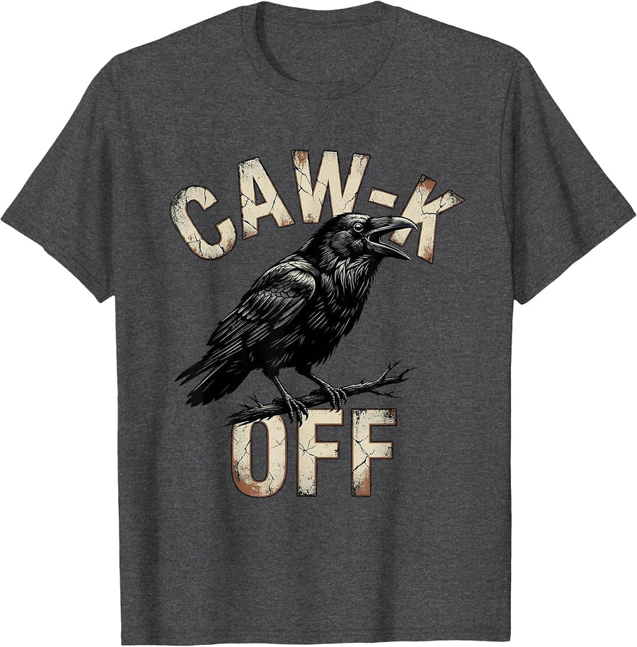 Men's CAW-K OFF Distressed Funny Crow Bird Meme Humor T-Shirt - Dark Heather Grey
