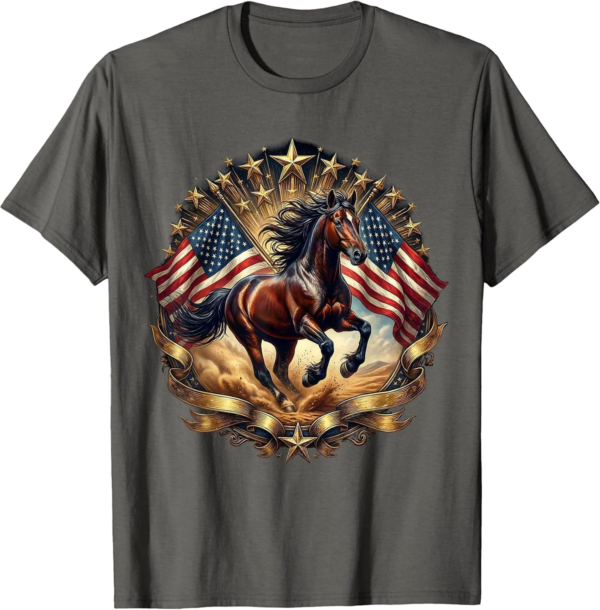 Wild Horse Galloping Through Desert Dust T-Shirt - Asphalt Grey