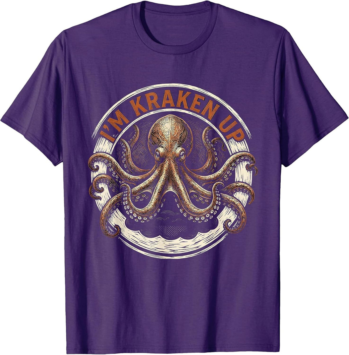 Men's I'm Kraken Up Vintage Woodcut Engraving Octopus Lover Humor T-Shirt - Purple
