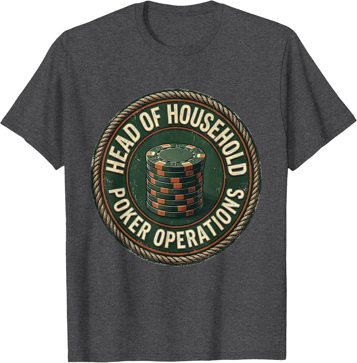 Men's Head Of Household Poker Operations Vintage Funny Gambler T-Shirt - Dark Heather Grey