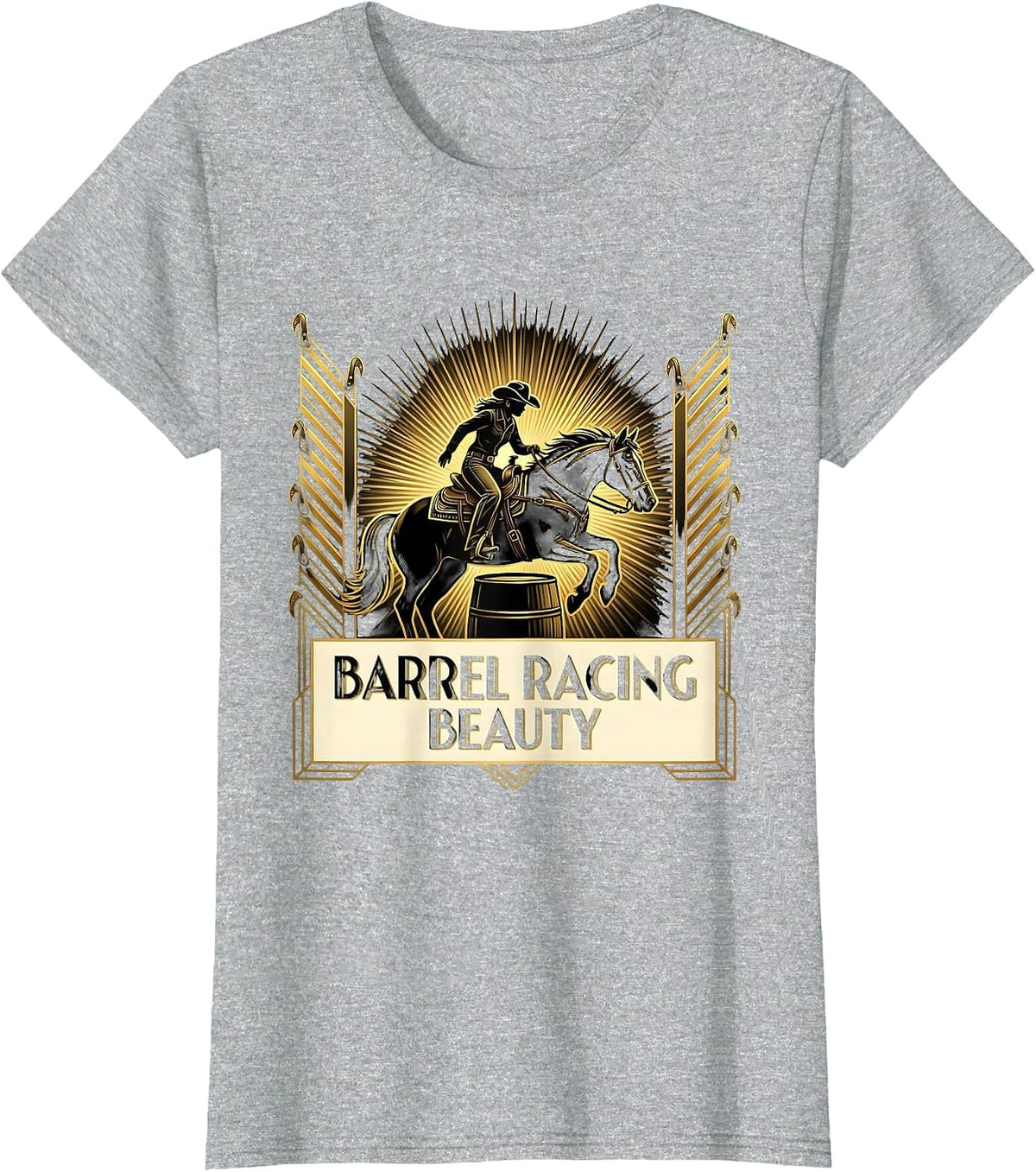 Barrel Racing Beauty Cowgirl Design T-Shirt - Heather Grey