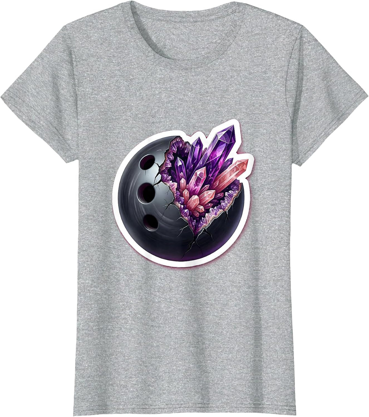 Bowling Ball Geode Crystal Split Illustration T-Shirt - Heather Grey