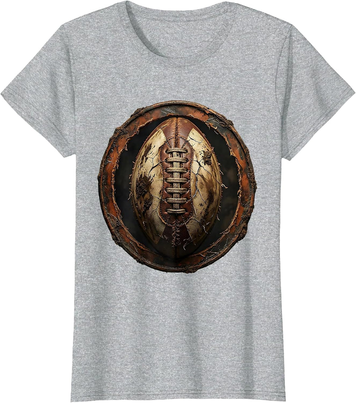 Worn and Muddy Rugby Ball Graphic T-Shirt - Heather Grey