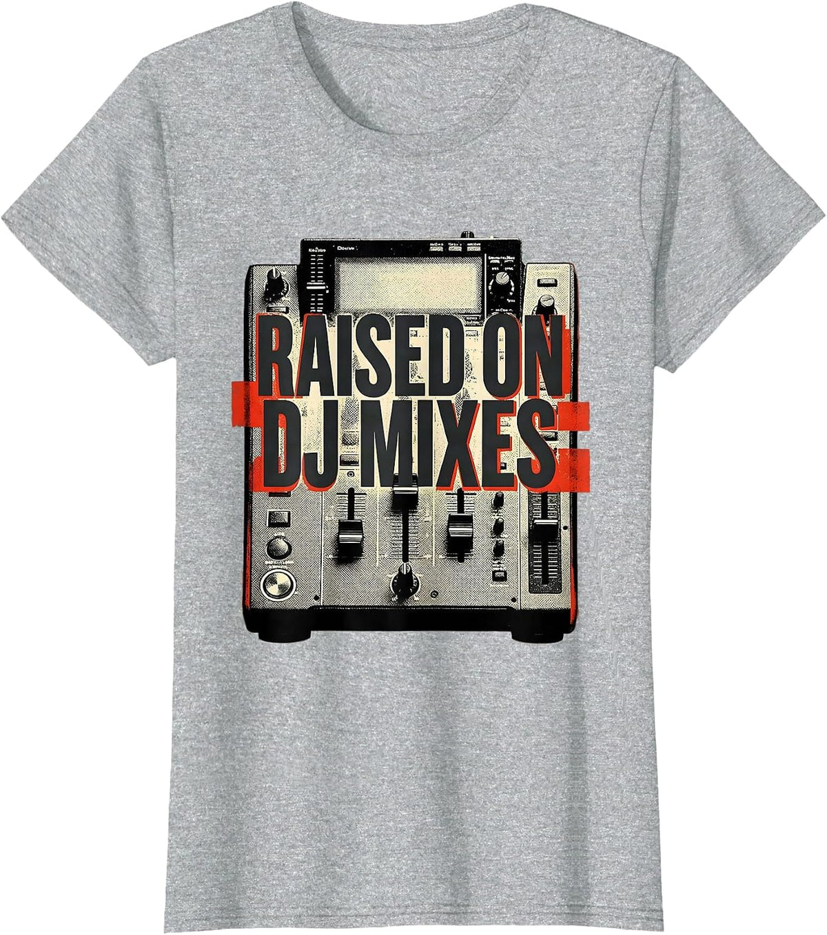 Women's Raised On DJ Mixes Vintage 90s Hip-Hop Rap Music DJ Fan T-Shirt - Heather Grey