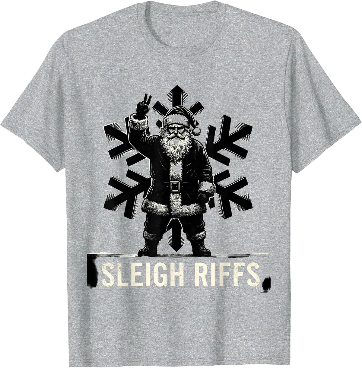 Men's Sleigh Riffs Heavy Metal Santa Claus Rock On Goth Christmas T-Shirt - Heather Grey