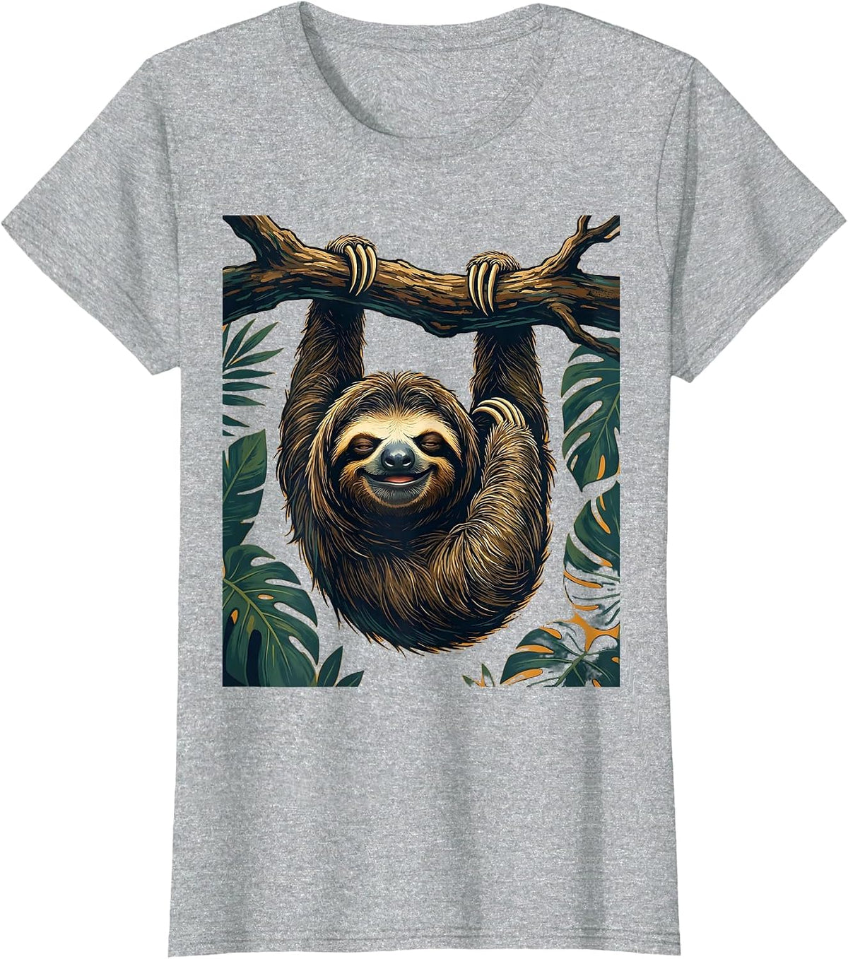 Lazy Sloth Hanging Upside Down From Branch T-Shirt - Heather Grey