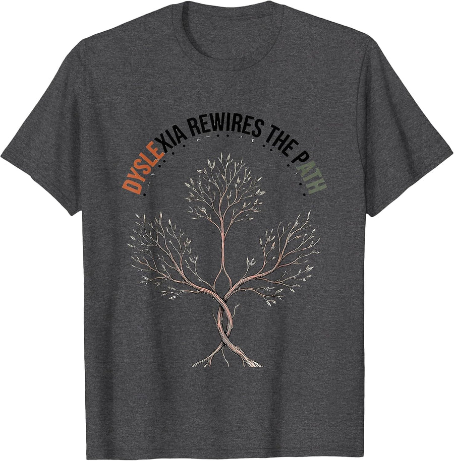 Men's Dyslexia Rewires The Path Dyslexia Teacher Awareness SPED T-Shirt - Dark Heather Grey