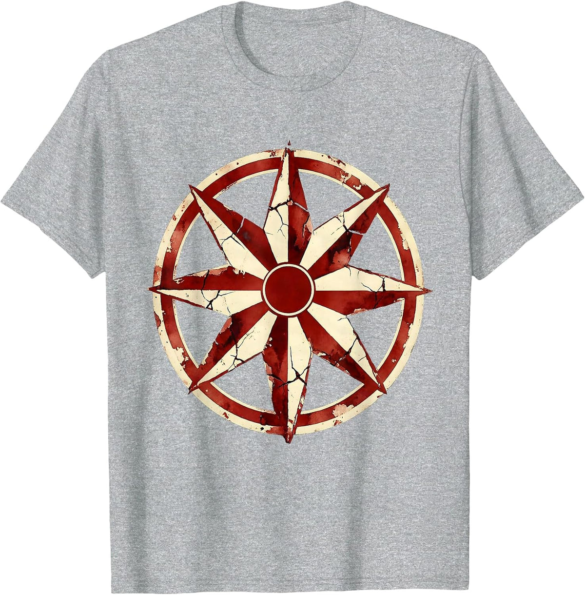 Men's Red White and Blue Fireworks Over Ocean Waves T-Shirt - Heather Grey