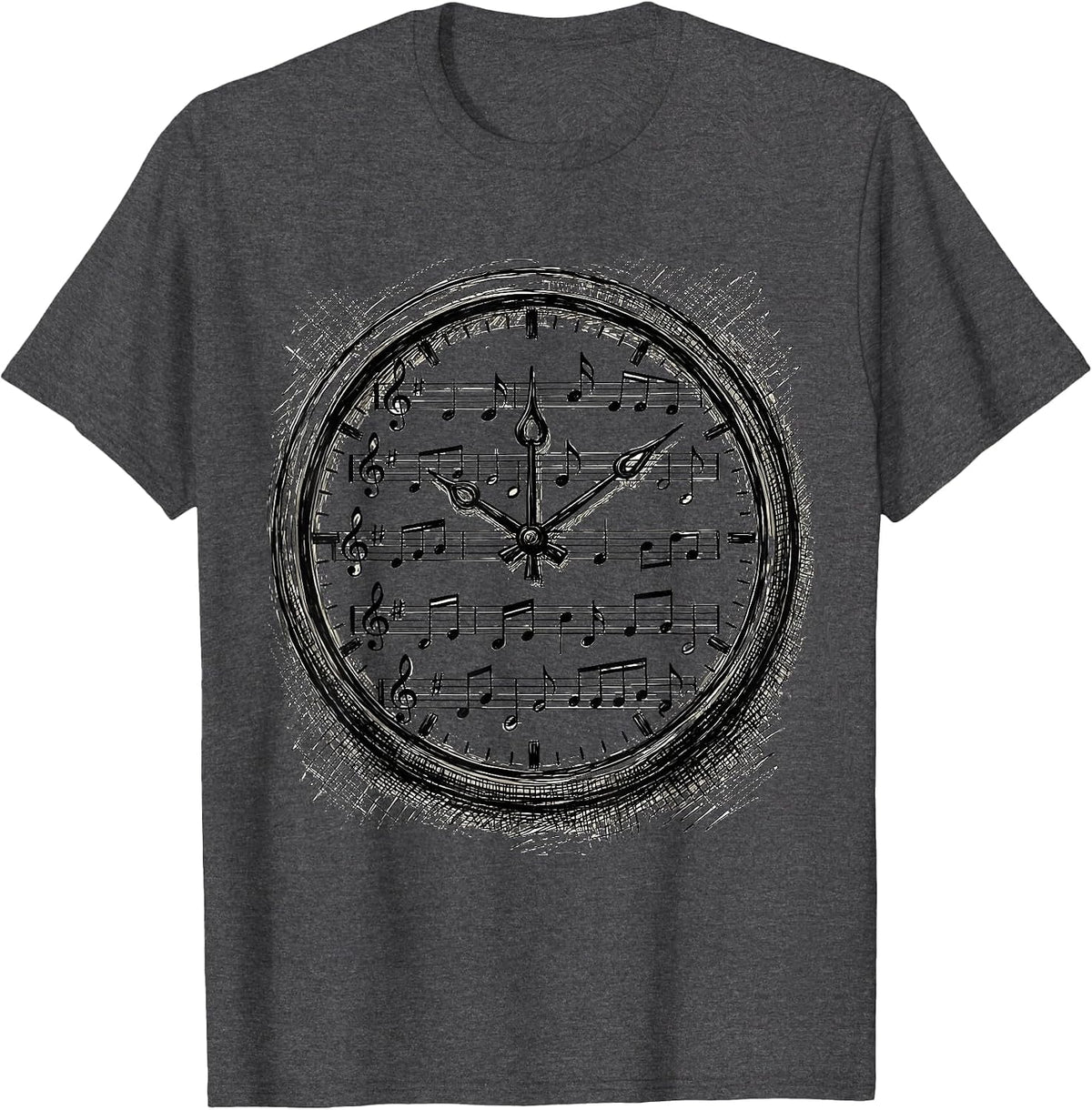 Music Teacher Clock Musical Staff Illustration T-Shirt - Dark Heather Grey