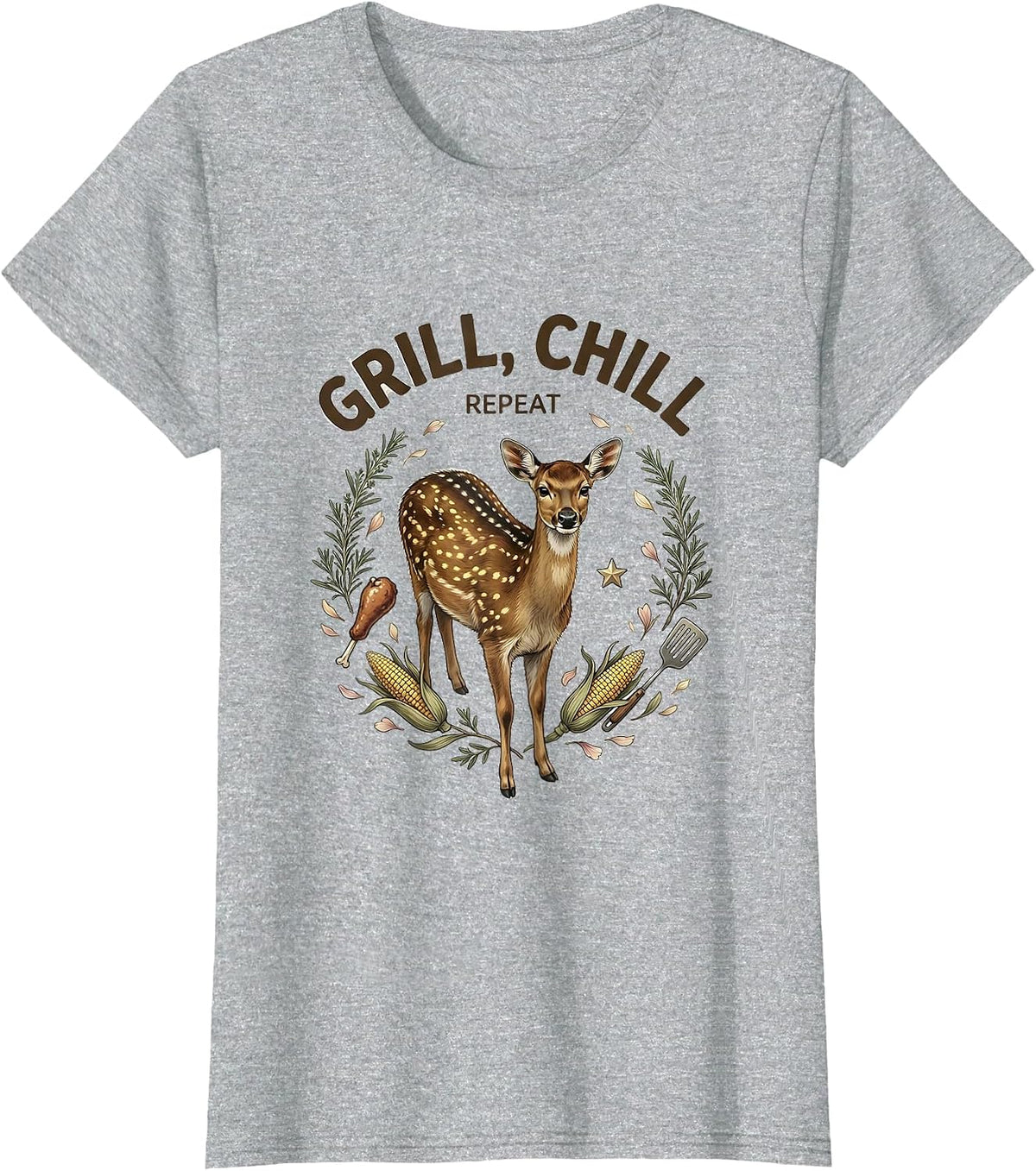 Grill Chill Repeat Labor Day Cookout Design T-Shirt - Heather Grey