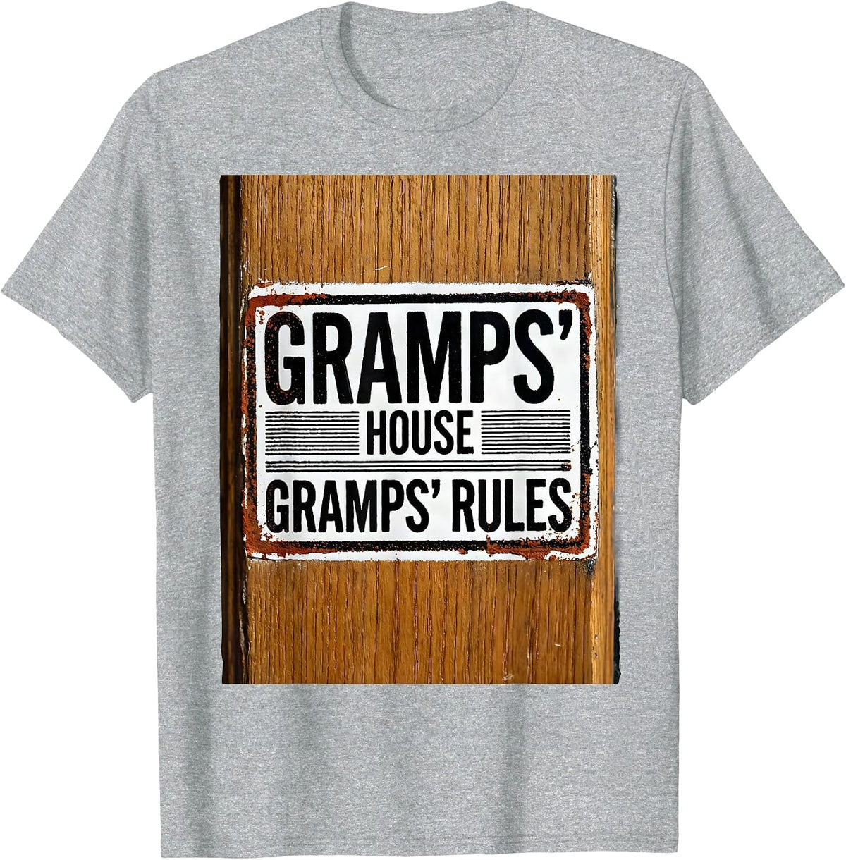 Men's Gramps' House, Gramps' Rules Rubber Stamp Funny Grandpa Gift T-Shirt - Heather Grey