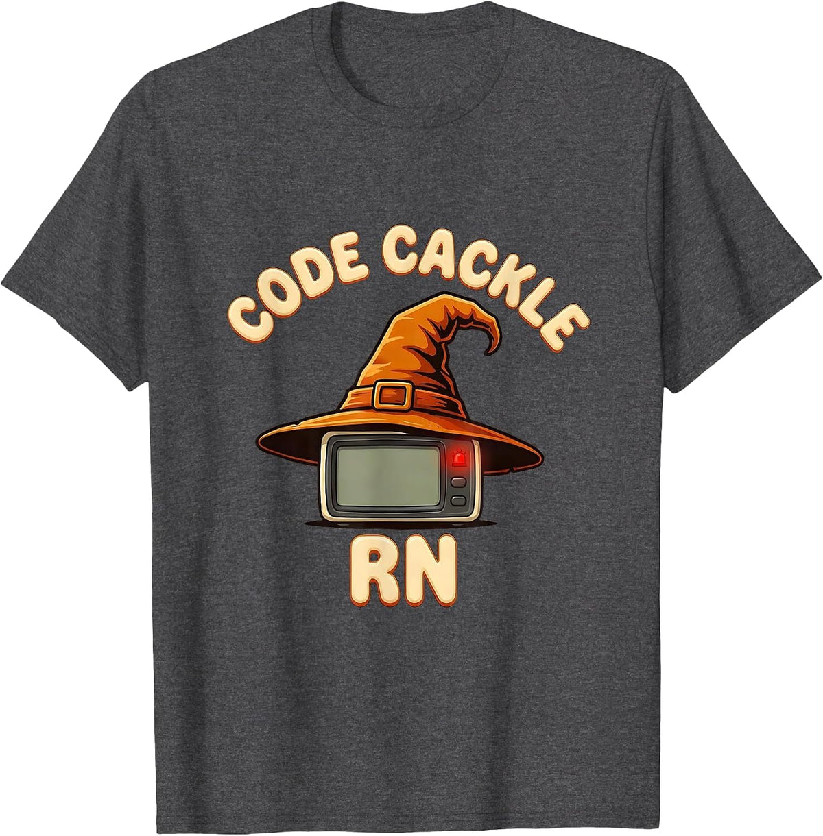 Code Cackle RN Retro 70s Funny Halloween Nurse Medical Humor T-Shirt - Dark Heather Grey