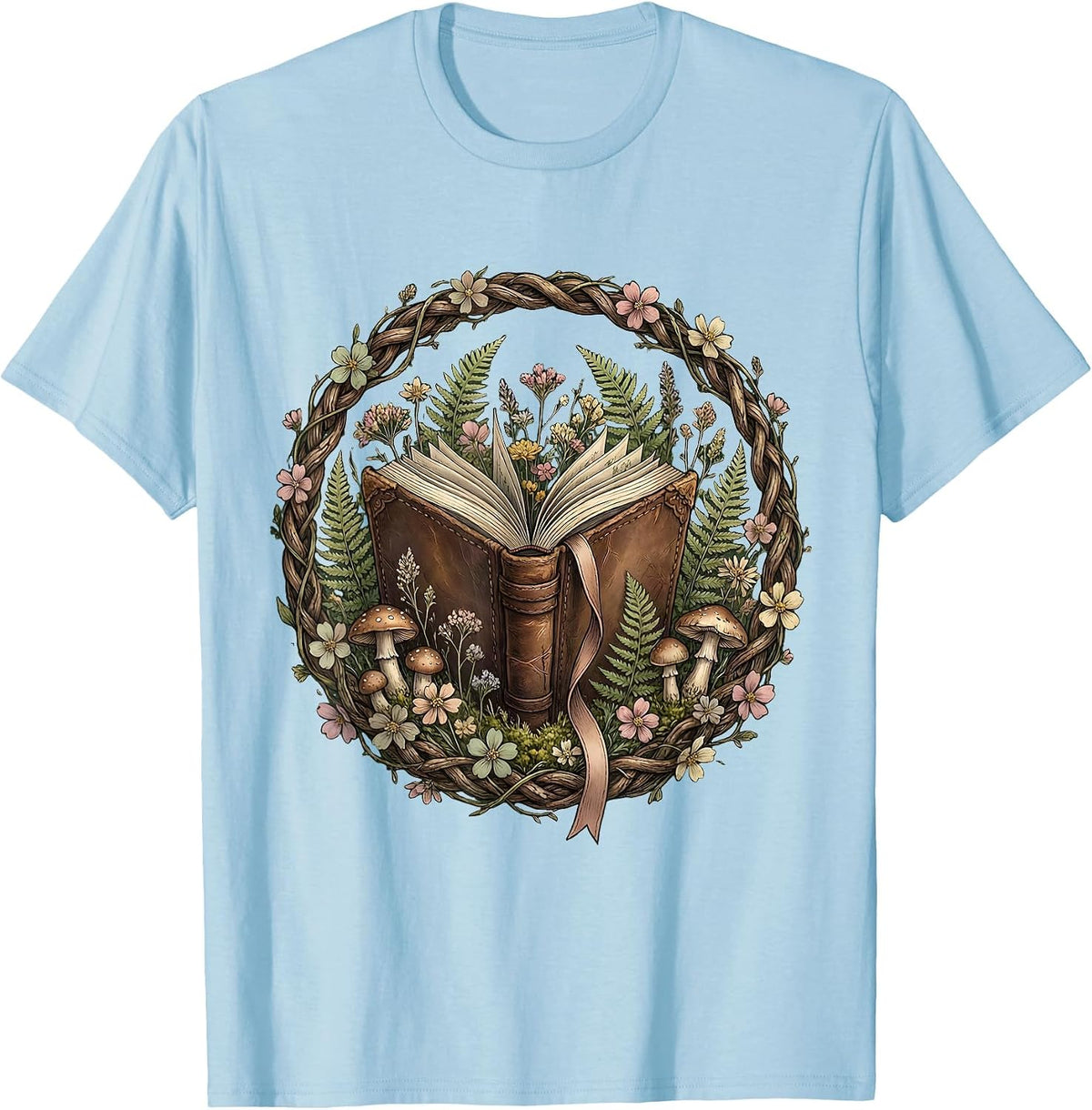 Men's Ancient Tome Bookmark Illustration for Teachers T-Shirt - Baby Blue
