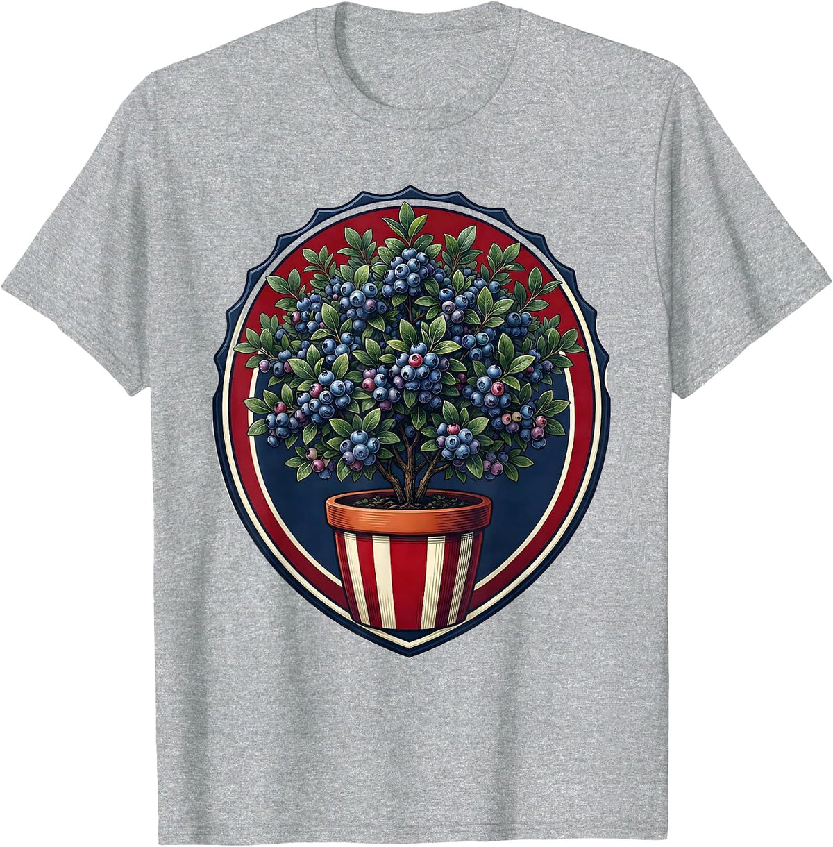Men's Red White and Blueberry Patriotic Bush Design T-Shirt - Heather Grey