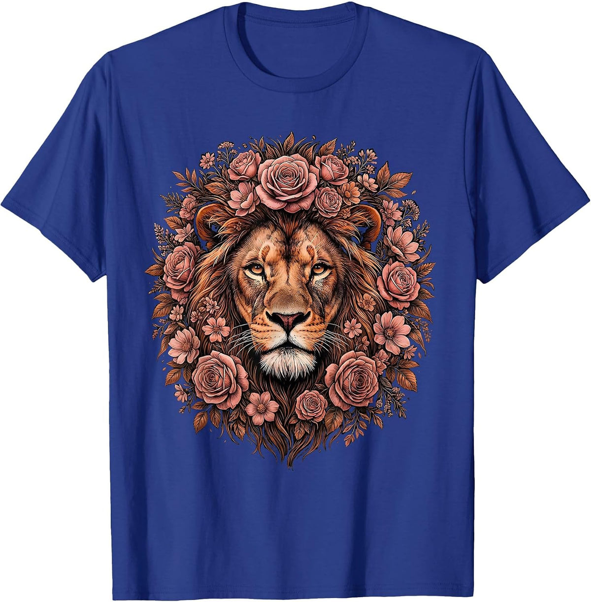 Men's Gigi Bold Lioness Floral Mane Graphic Design T-Shirt - Royal Blue