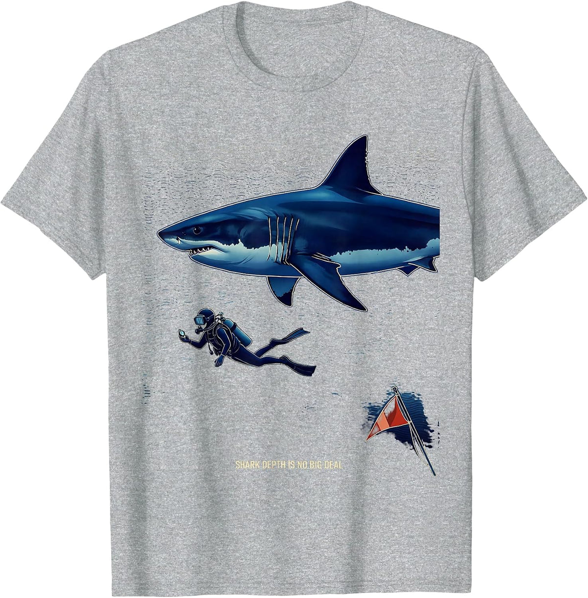 Men's Shark Depth Is No Big Deal Funny Scuba Diving Diver Gift T-Shirt - Heather Grey