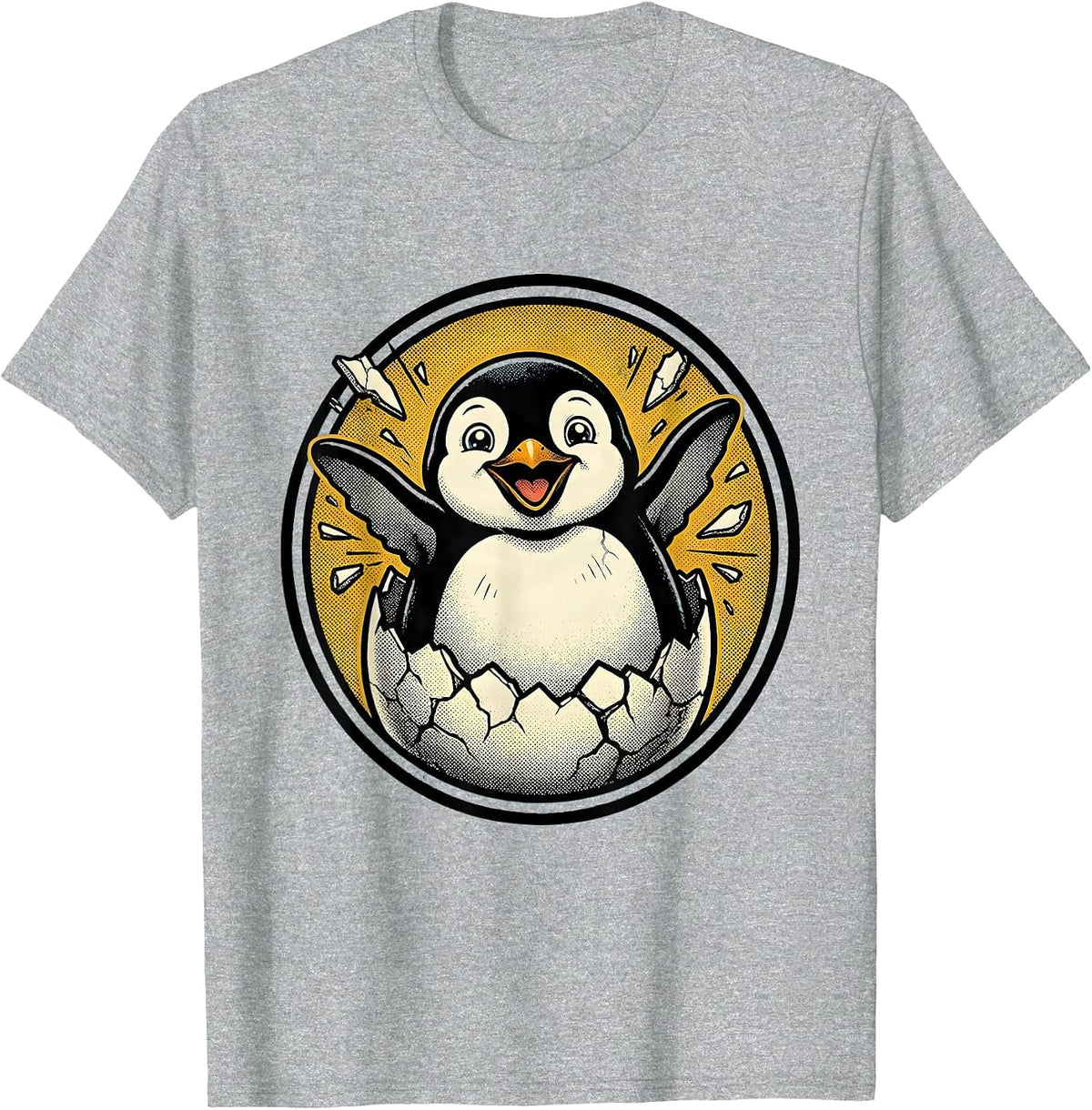 Men's Baby Penguin Hatching From Egg Cute Graphic T-Shirt - Heather Grey