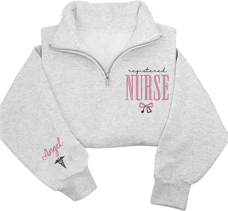 Chillever Personalized Registered Nurse Quarter Zip Sweatshirt, Custom RN CNA ICU MSN, Graduation For Nurse, Medical