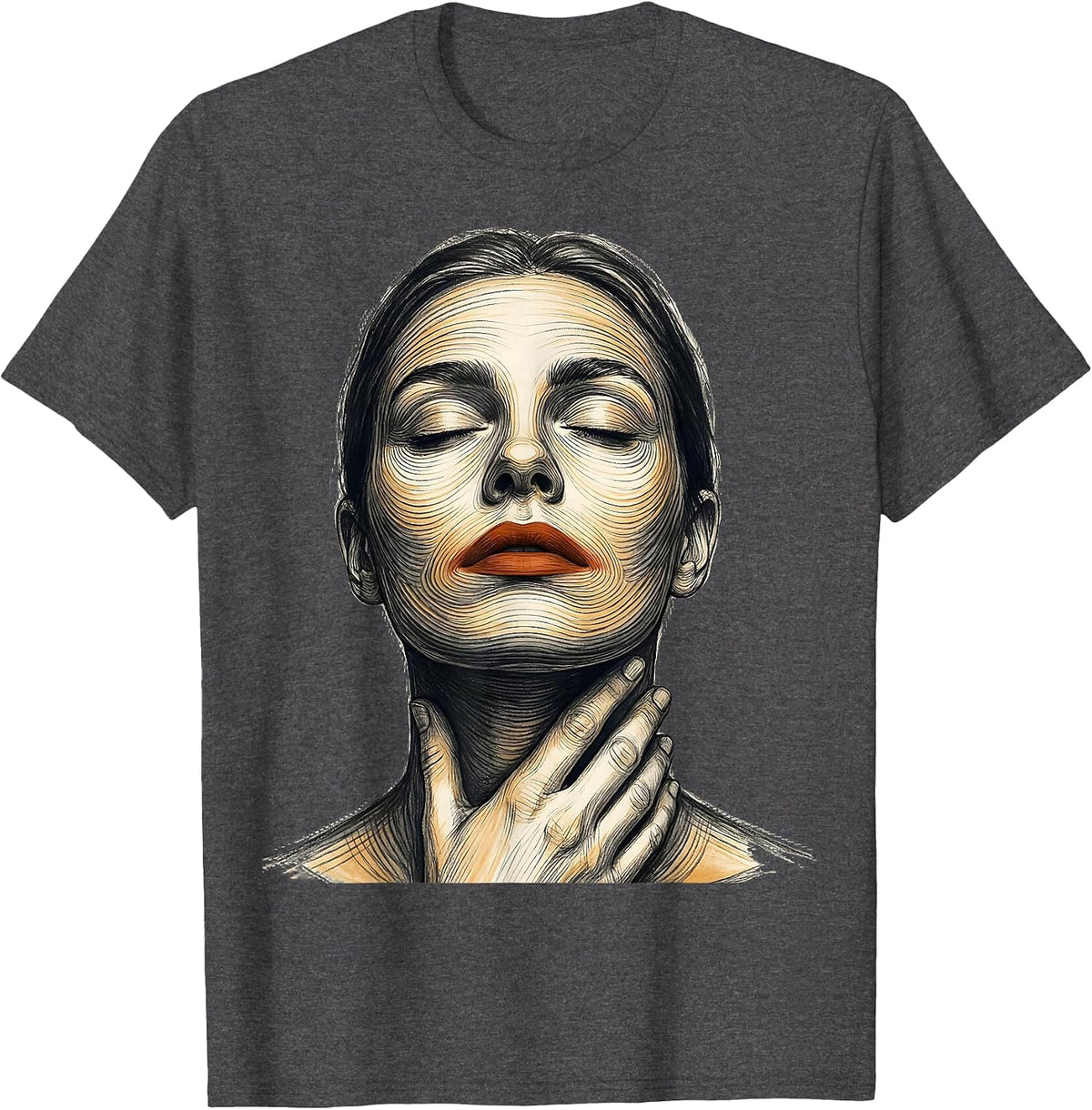 Men's Female Face Abstract Fashion Designer Artwork T-Shirt - Dark Heather Grey