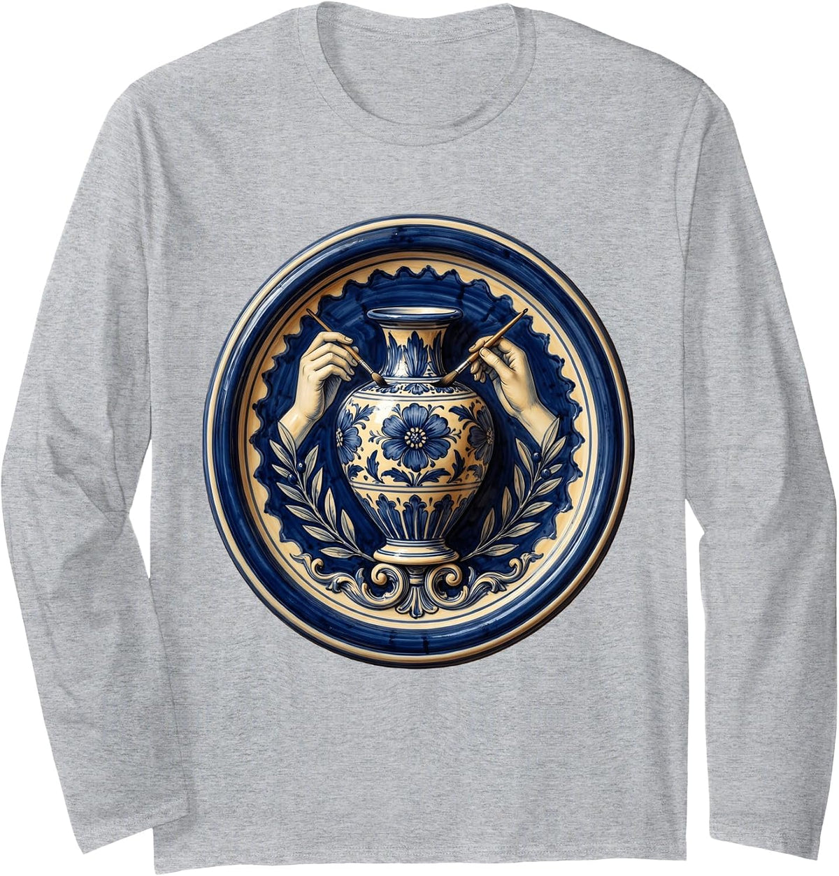 Sicilian Pottery Painter Italian Ceramic Art Long Sleeve T-Shirt - Adult Unisex Heather Grey