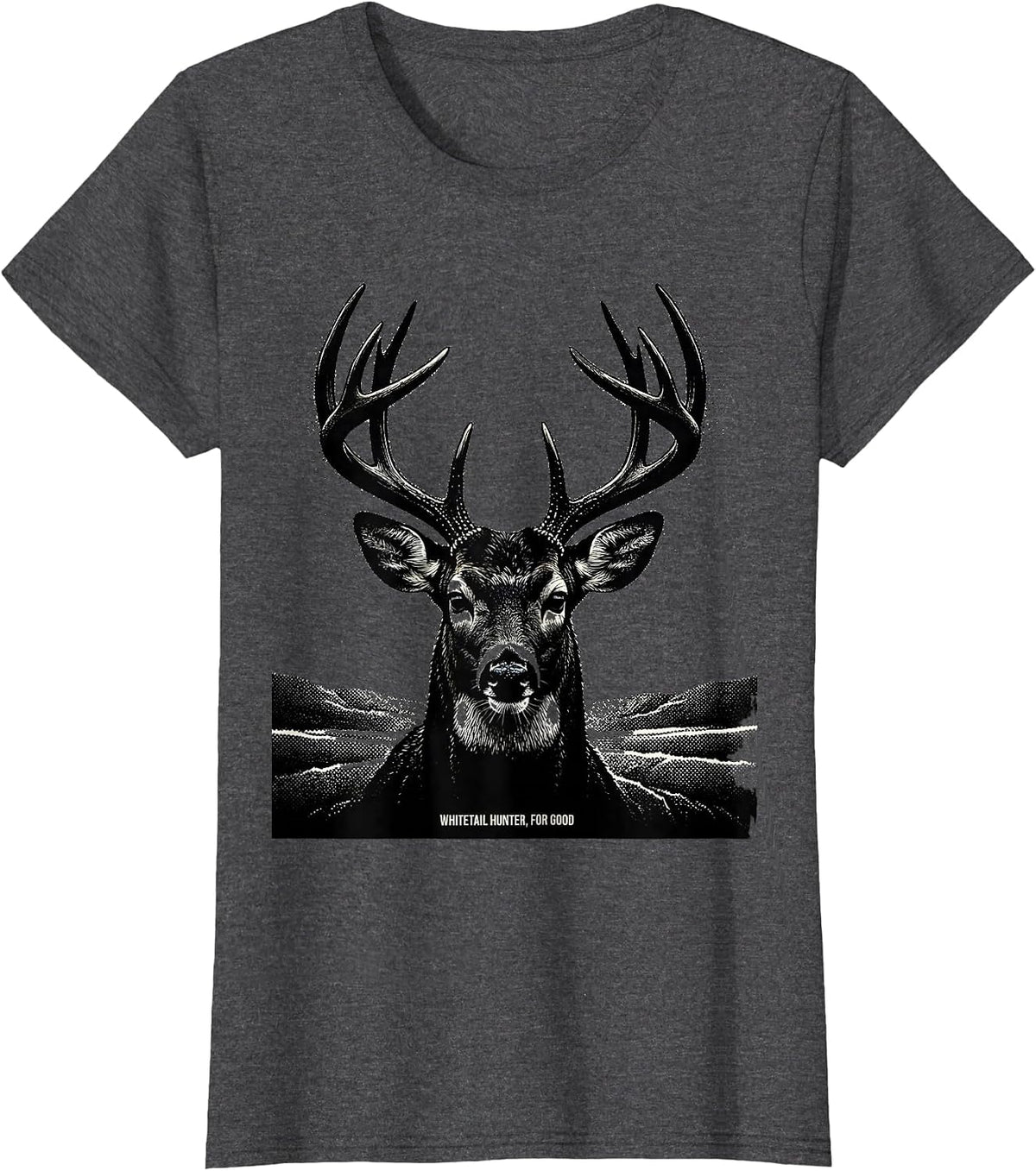 Women's Whitetail Hunter For Good Blackwork Dotwork Hunting Dad T-Shirt - Dark Heather Grey