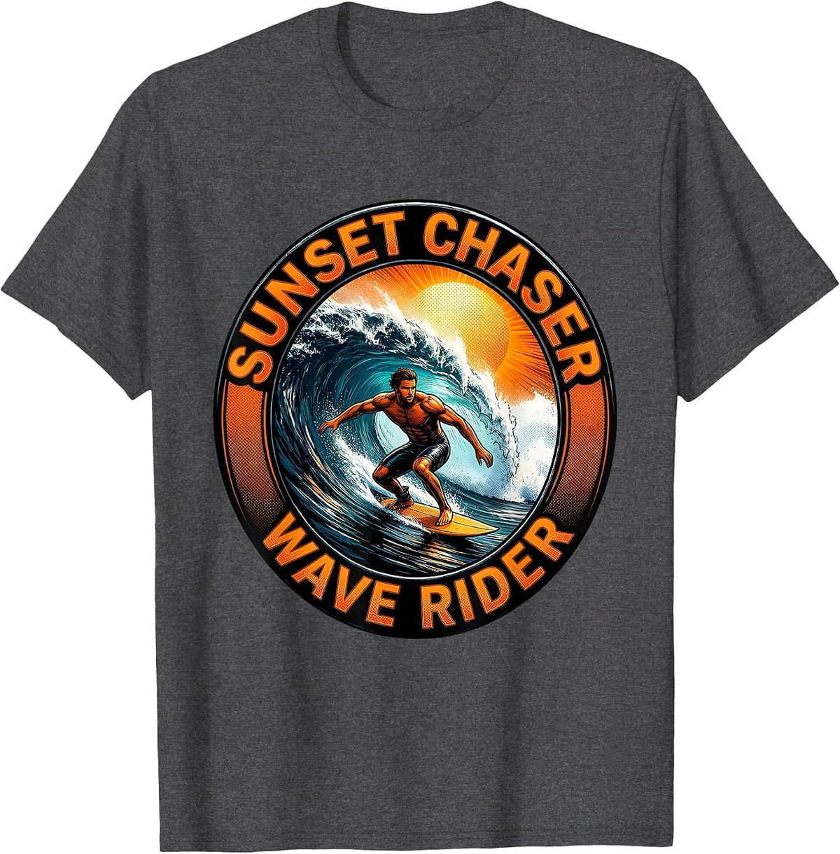 Sunset Chaser Wave Rider Hawaiian Men's Design T-Shirt - Dark Heather Grey