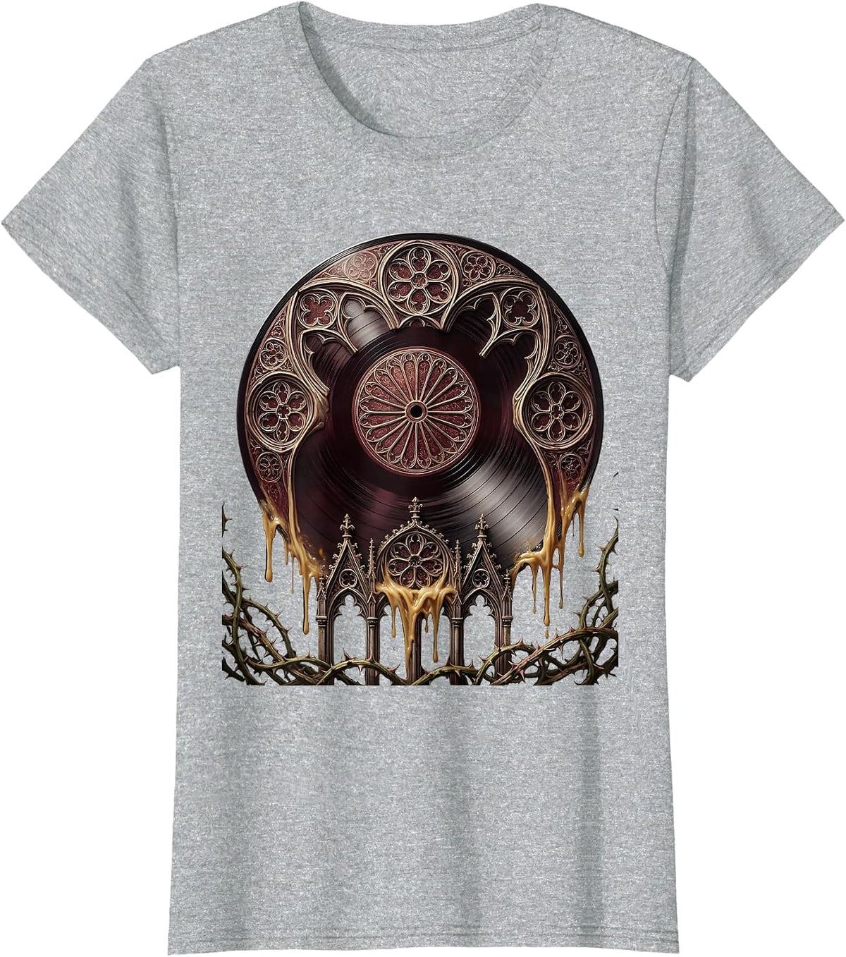 Melting Vinyl Record Desert Sun Rock Art T-Shirt - Heather Grey