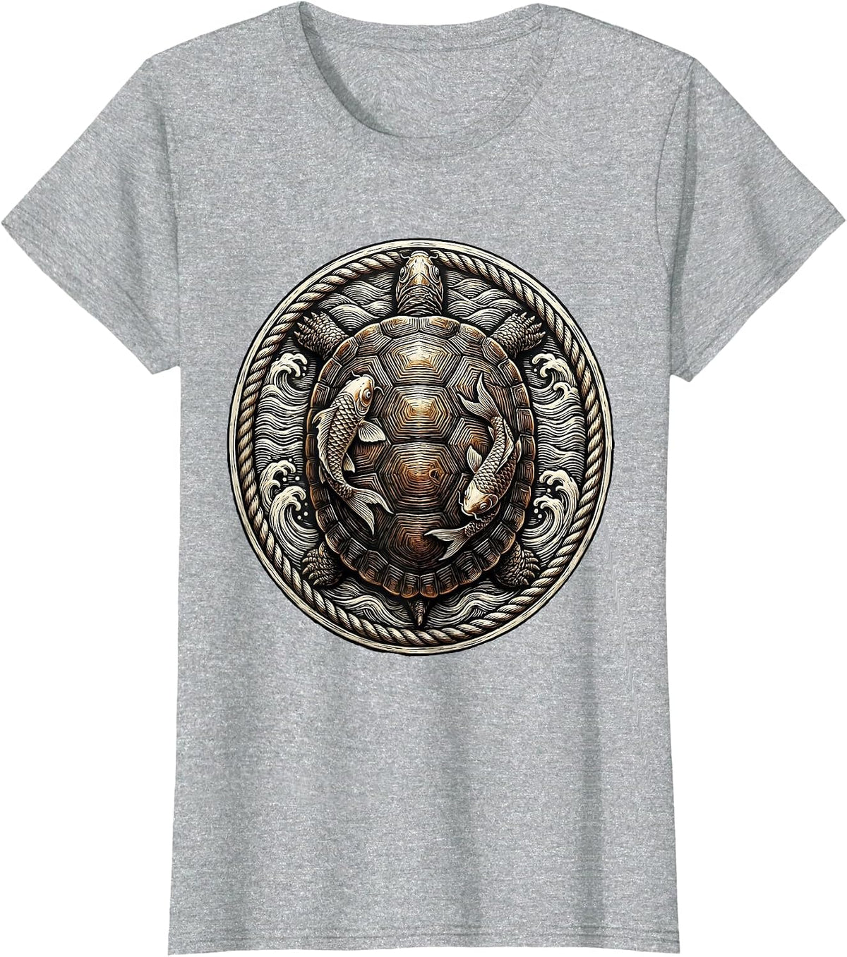 Koi Patterned Turtle Shell Graphic Design T-Shirt - Heather Grey