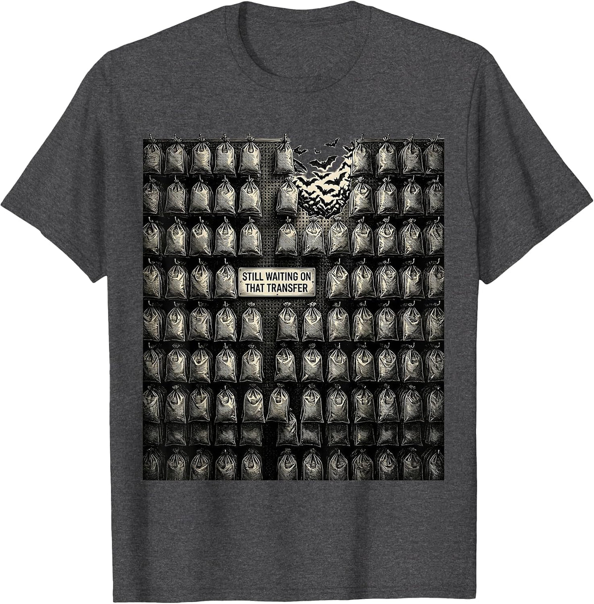 Men's Still Waiting On That Transfer Funny Pharmacy Halloween T-Shirt - Dark Heather Grey
