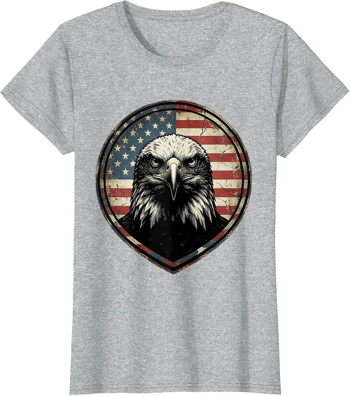 Bald Eagle American Flag Patriotic Graphic T-Shirt - Heather Grey