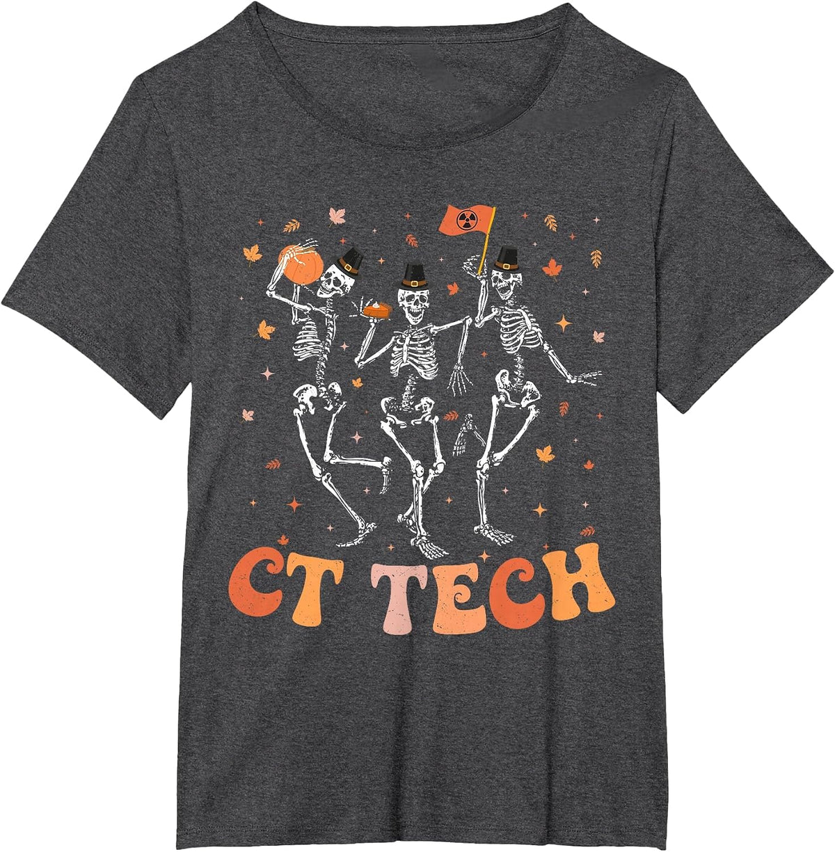 Skeleton CT Tech Computed Tomography Tech Thanksgiving T-Shirt - Dark Heather Grey