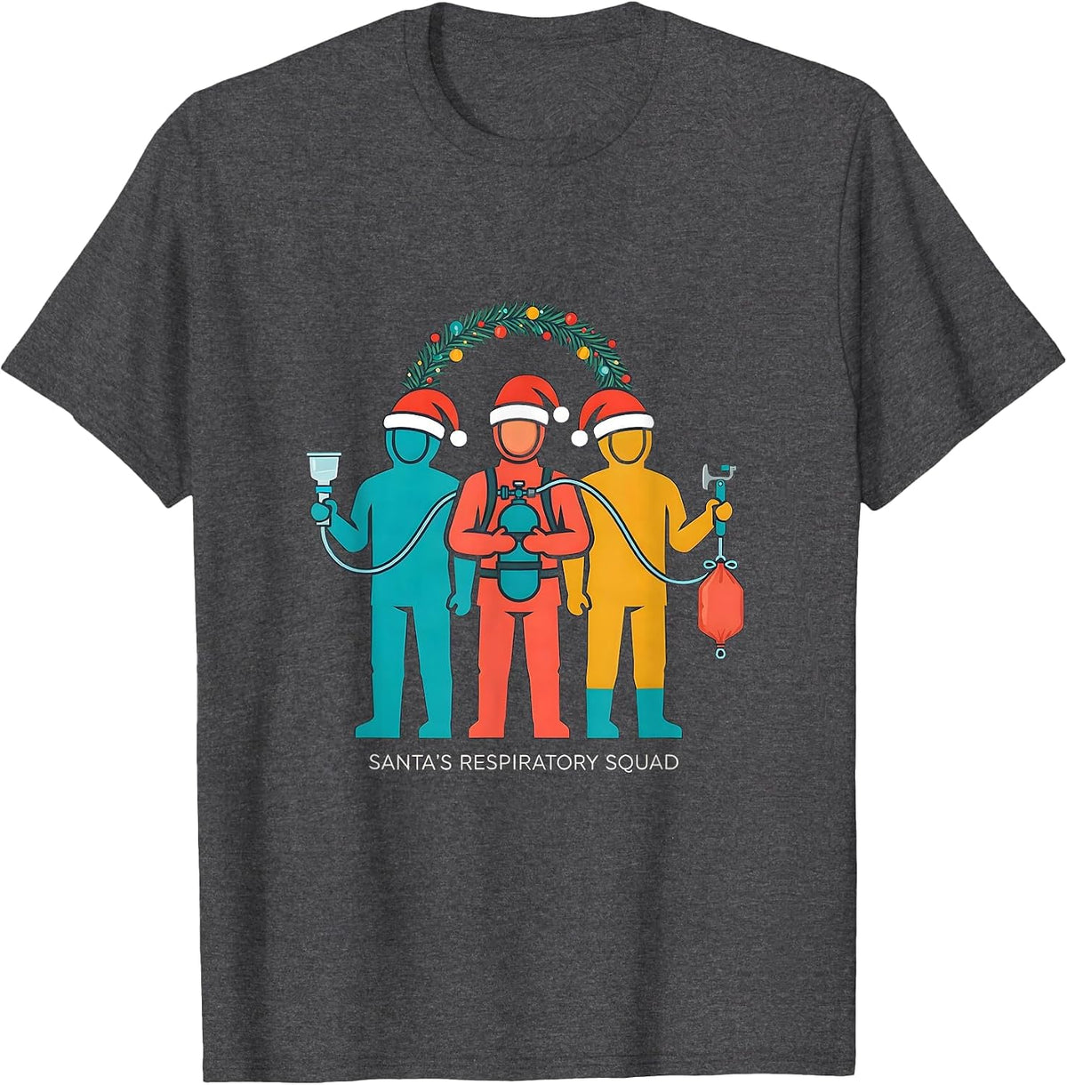Santa's Respiratory Squad Funny Respiratory Therapist T-Shirt - Dark Heather Grey